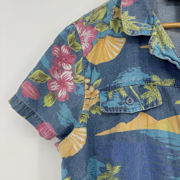 90s Button Down Blouse Women's Medium Tropical Floral AOP Sag Harbor Sport - Picture 3 of 6